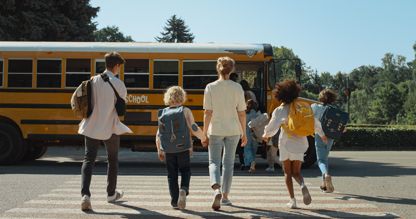 Happy students on school bus